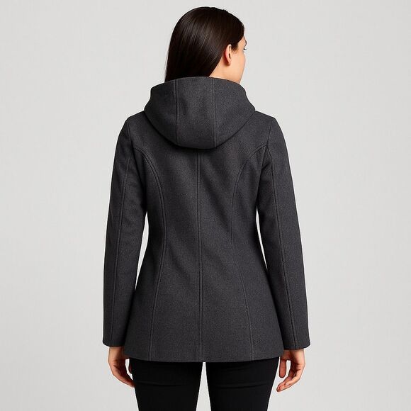 AK Anne Klein Sport Coat Womens Small Wool Blend Hooded Peacoat Double Breasted - Picture 3 of 10